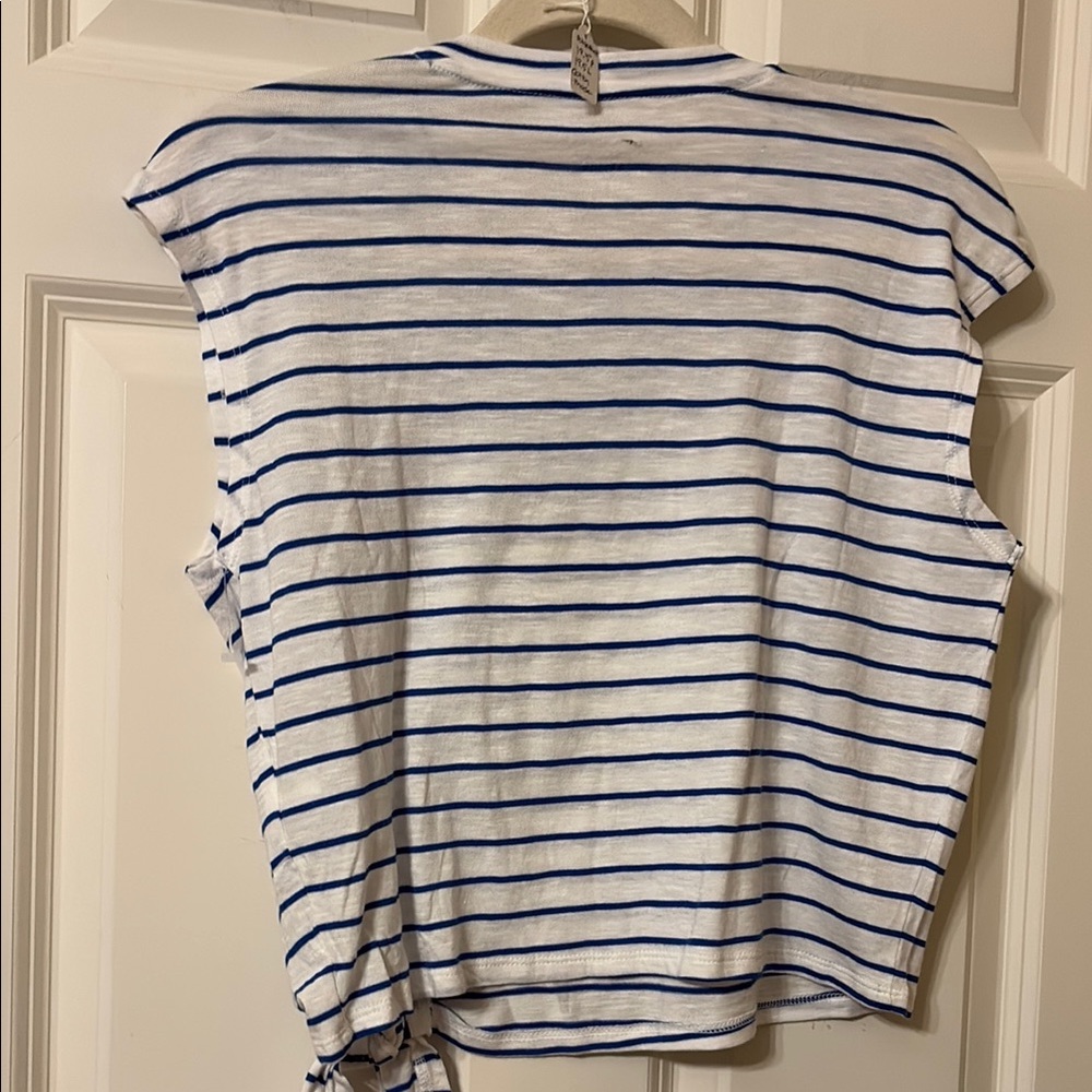 NWT Banana Republic Blue White Sleeveless Tee with Tie Front - Picture 10 of 12